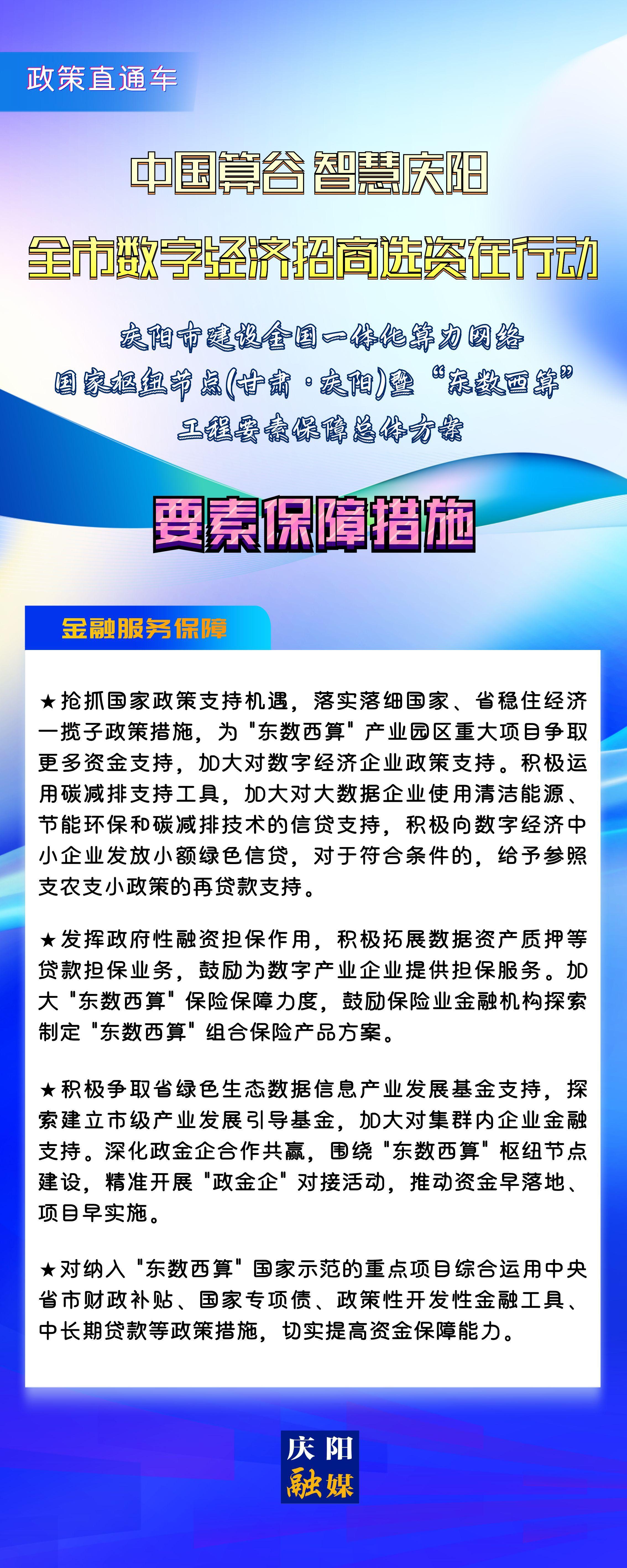 慶陽市建設全國一體化算力網(wǎng)絡國家樞紐節(jié)點(甘肅 ·慶陽)暨“東數(shù)西算”工程要素保障總體方案︱要素保障措施——金融服務保障