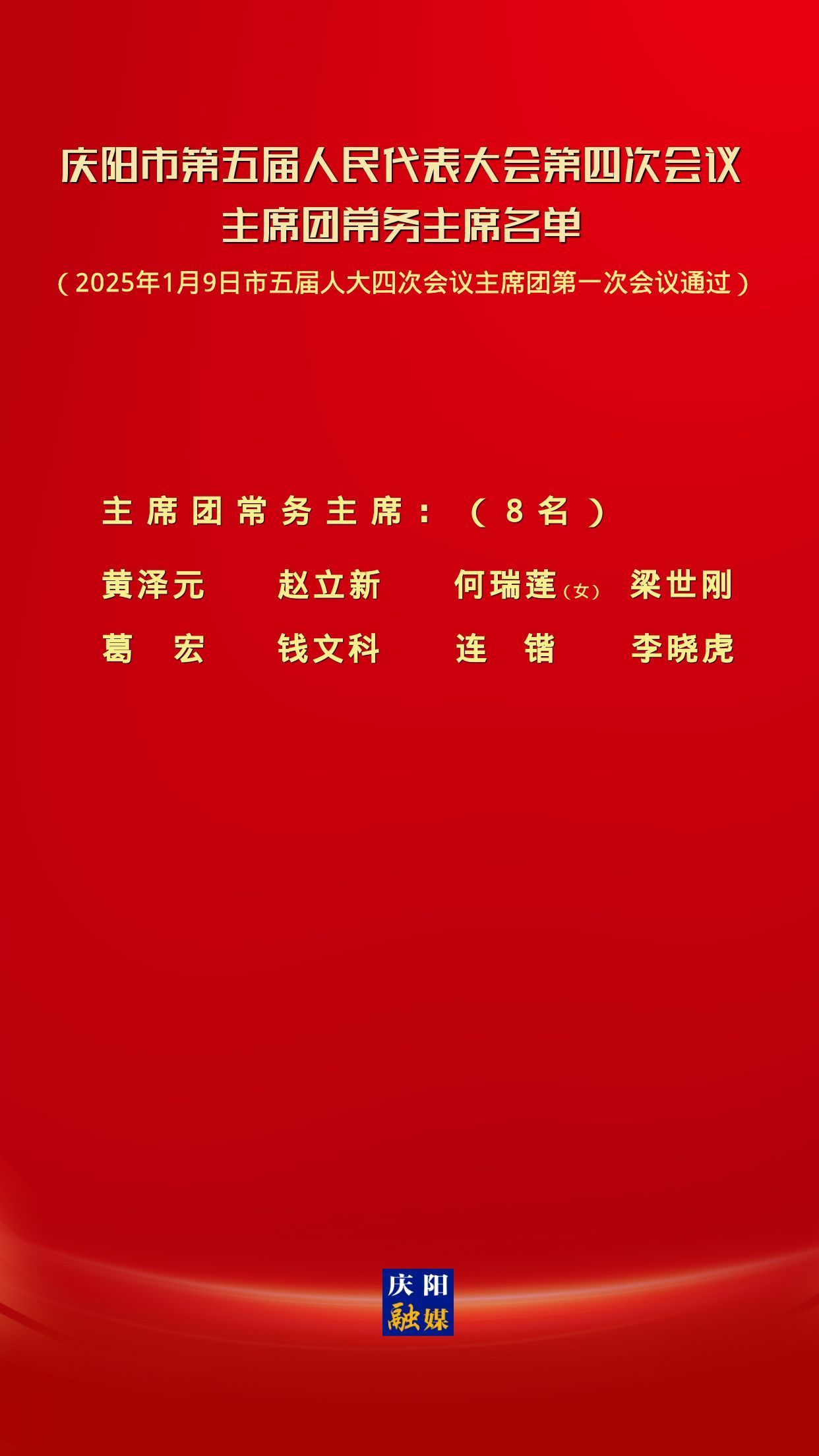 慶陽市第五屆人民代表大會第四次會議主席團常務(wù)主席名單