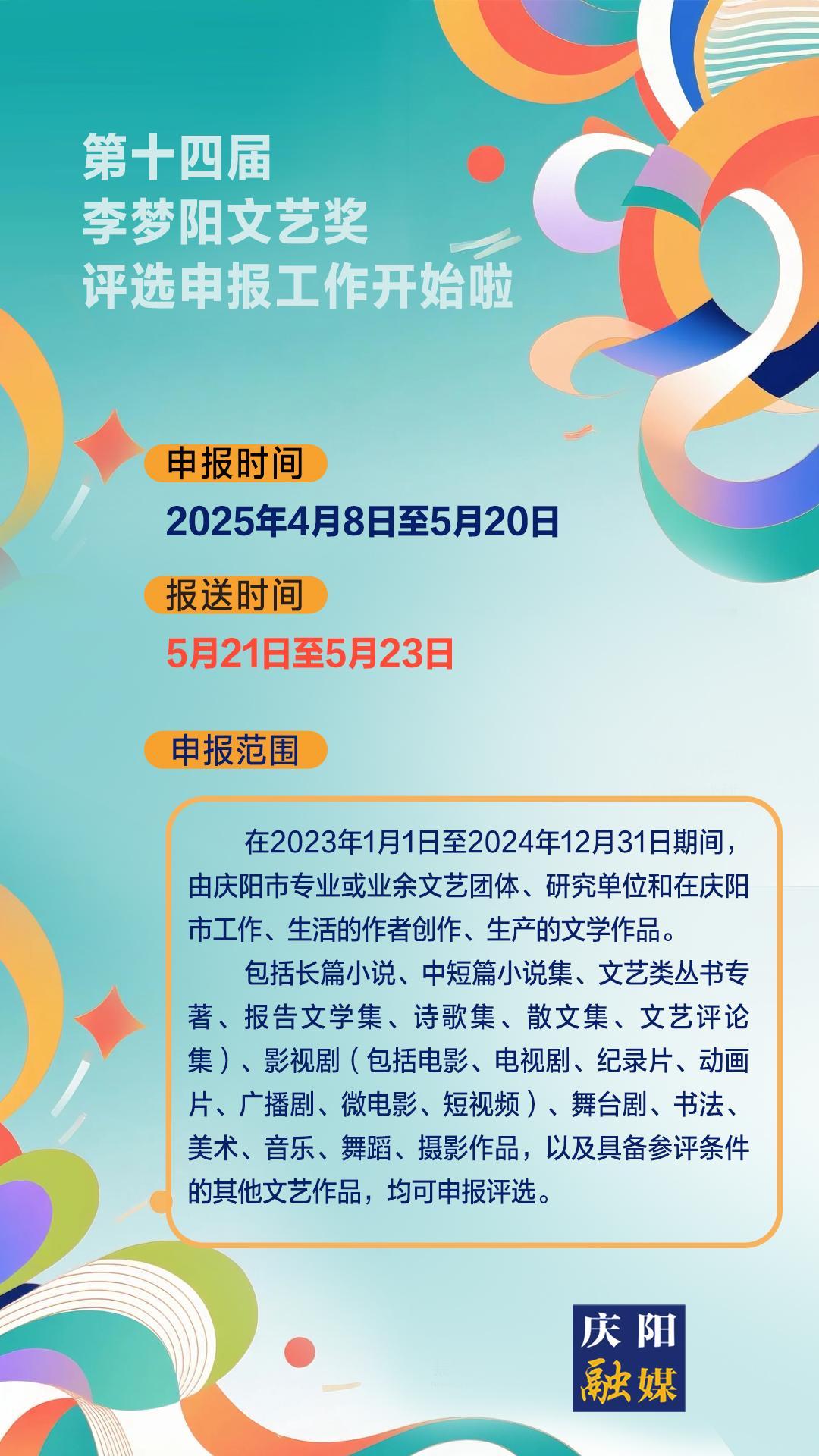【微海報(bào)】第十四屆李夢(mèng)陽文藝獎(jiǎng)評(píng)選申報(bào)工作開始啦！